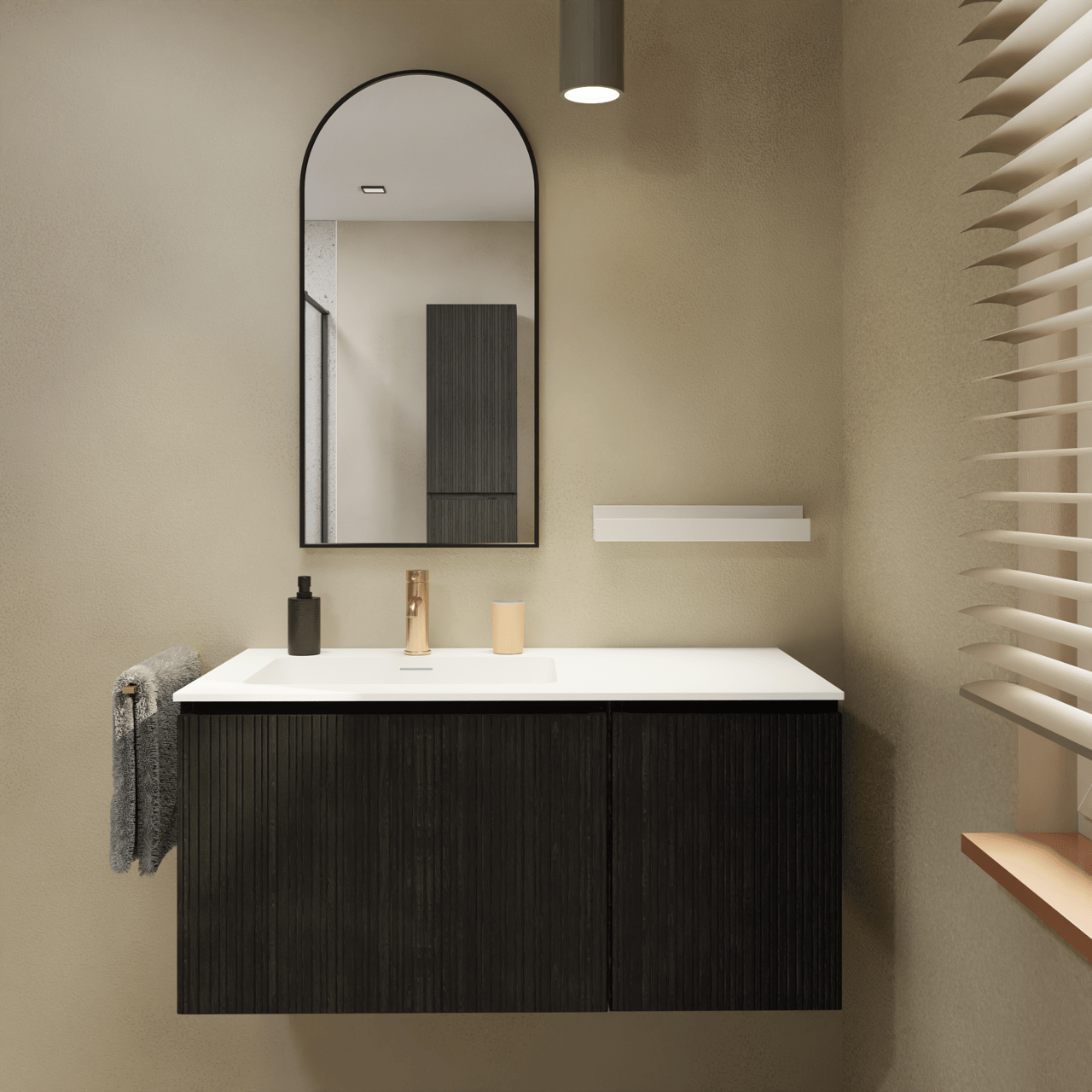 Storke Ribs meuble sous-lavabo suspendu 35 x 52 cm chêne noir