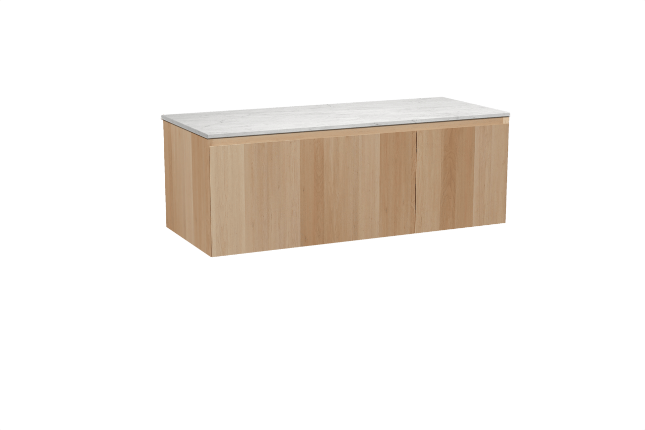 Balmani Idra hängendes Möbelstück Set: 135 x 55 cm, Naturbelassene Eiche, mit Stretto Einzel- oder Doppel Waschtischplatte, Marmor Carrara