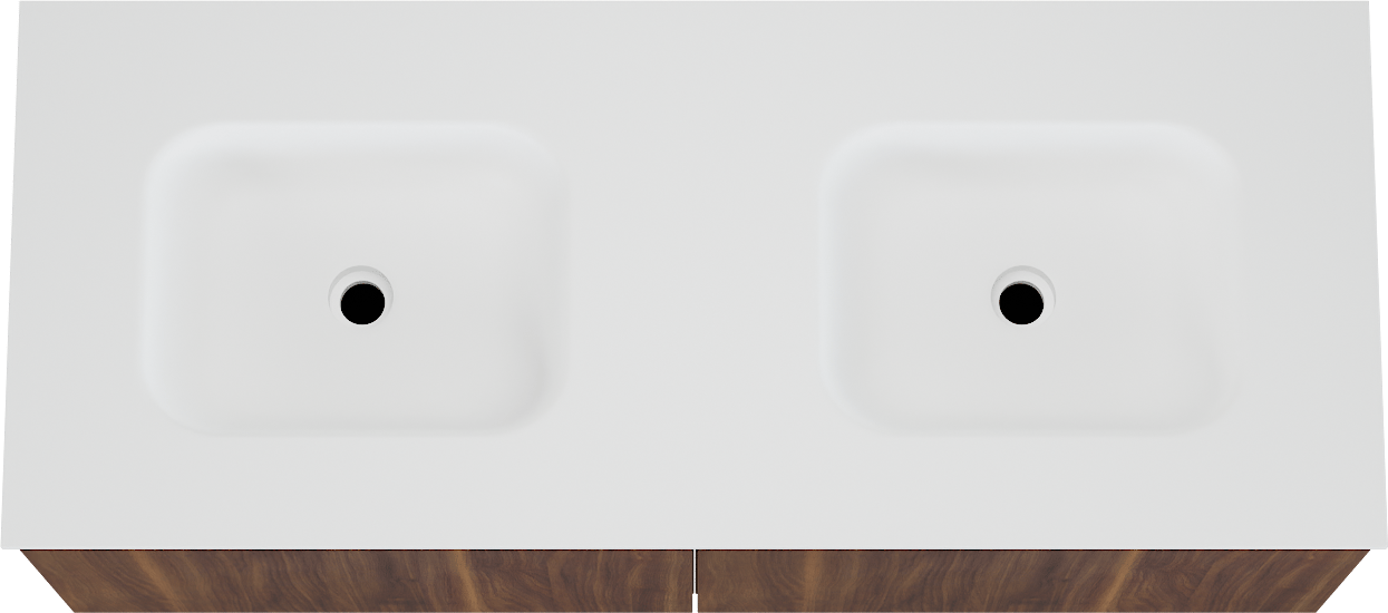 Balmani Sfera meuble salle de bains suspendu 135 x 55 cm noyer américain avec Tablo Arcato double vasque en solid surface blanc mat