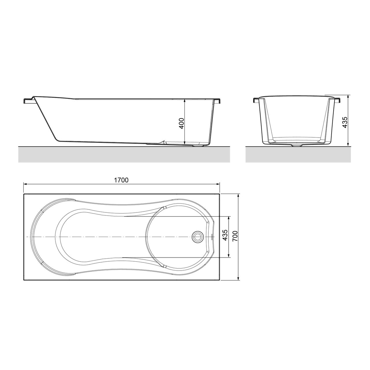 Luca Varess Trasime baignoire encastrable mono 170 x 70 cm acrylique blanc brillant