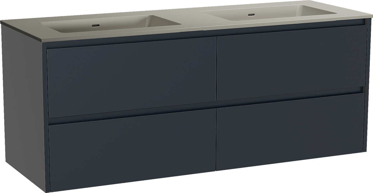 Storke Seda meuble salle de bains suspendu 150 x 52 cm bleu nuit avec Diva double vasque en top solid soie grise