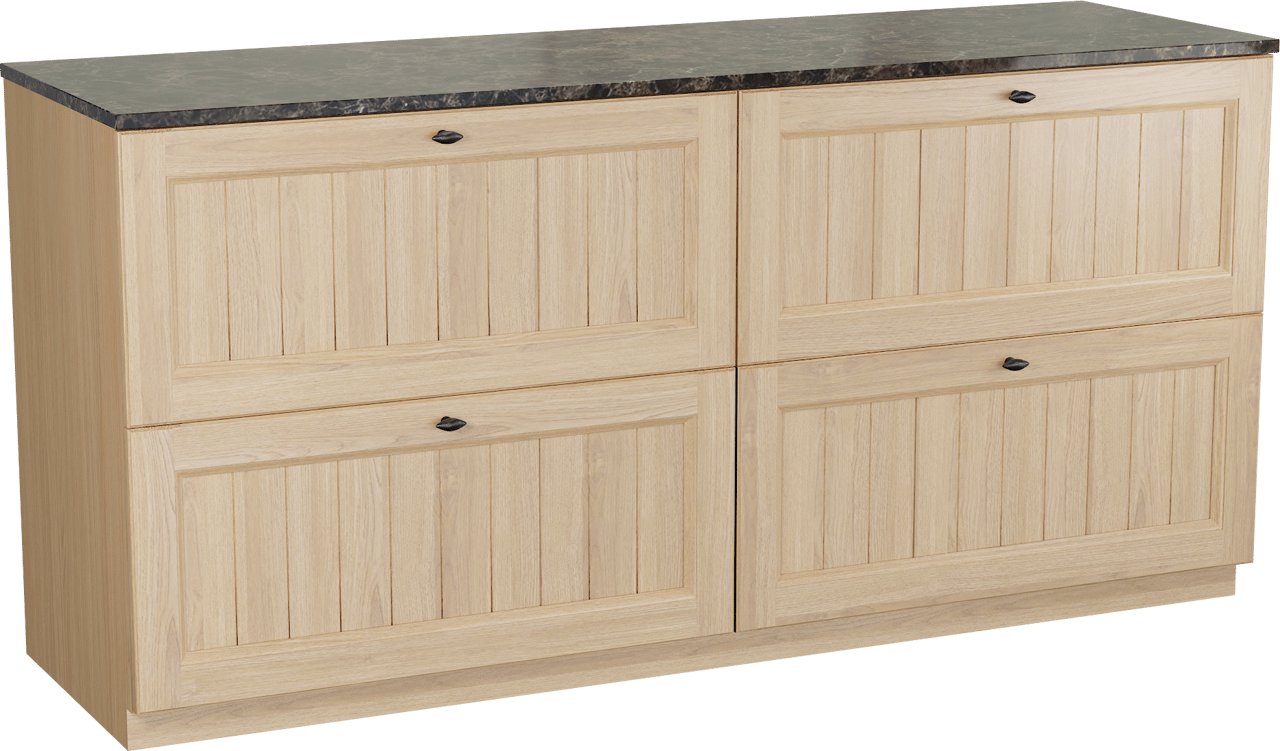 Balmani Lemon staand badkamermeubel 180 x 55 cm, fineer natuur eik met Stretto enkel of dubbel tablet in dark emperador