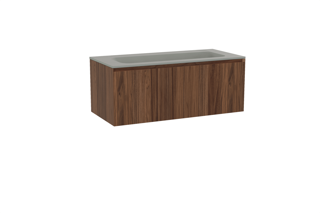 Balmani Idra hängendes Möbelstück Set: 120 x 55 cm, Nussbaum, mit Tablo Strada Einzelwaschtisch für 2 Armaturenlöcher, Marmorkomposit Seidengrau