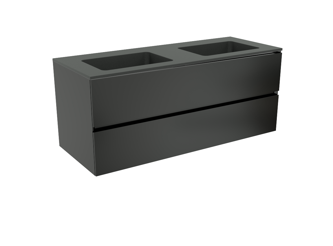 Storke Edge hängendes Möbelstück Set: 120 x 46 cm, Schwarz matt, mit Scuro Doppelwaschtisch, Quarz Schwarz matt