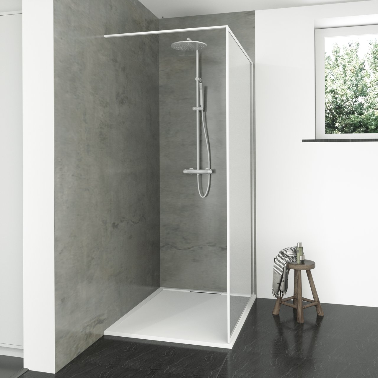 Balmani Framed douche à l'italienne 120 x 210 cm verre transparent profil blanc mat