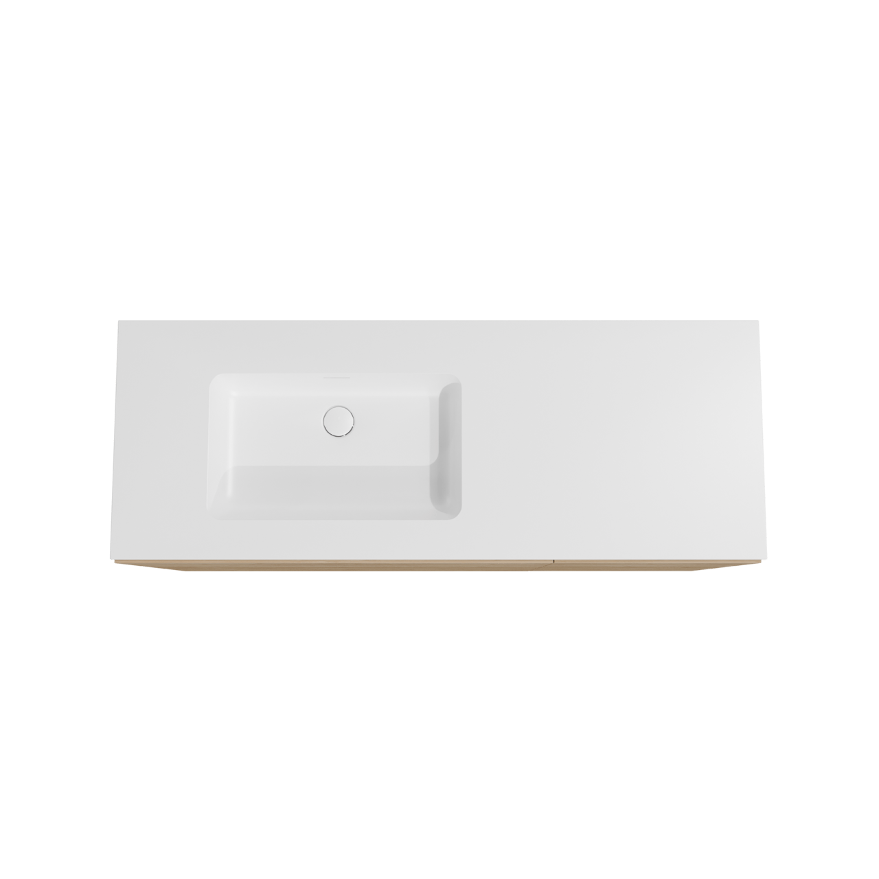 Storke Edge staand badmeubel 140 x 52 cm ruw eiken met Mata asymmetrisch linkse wastafel in solid surface mat wit