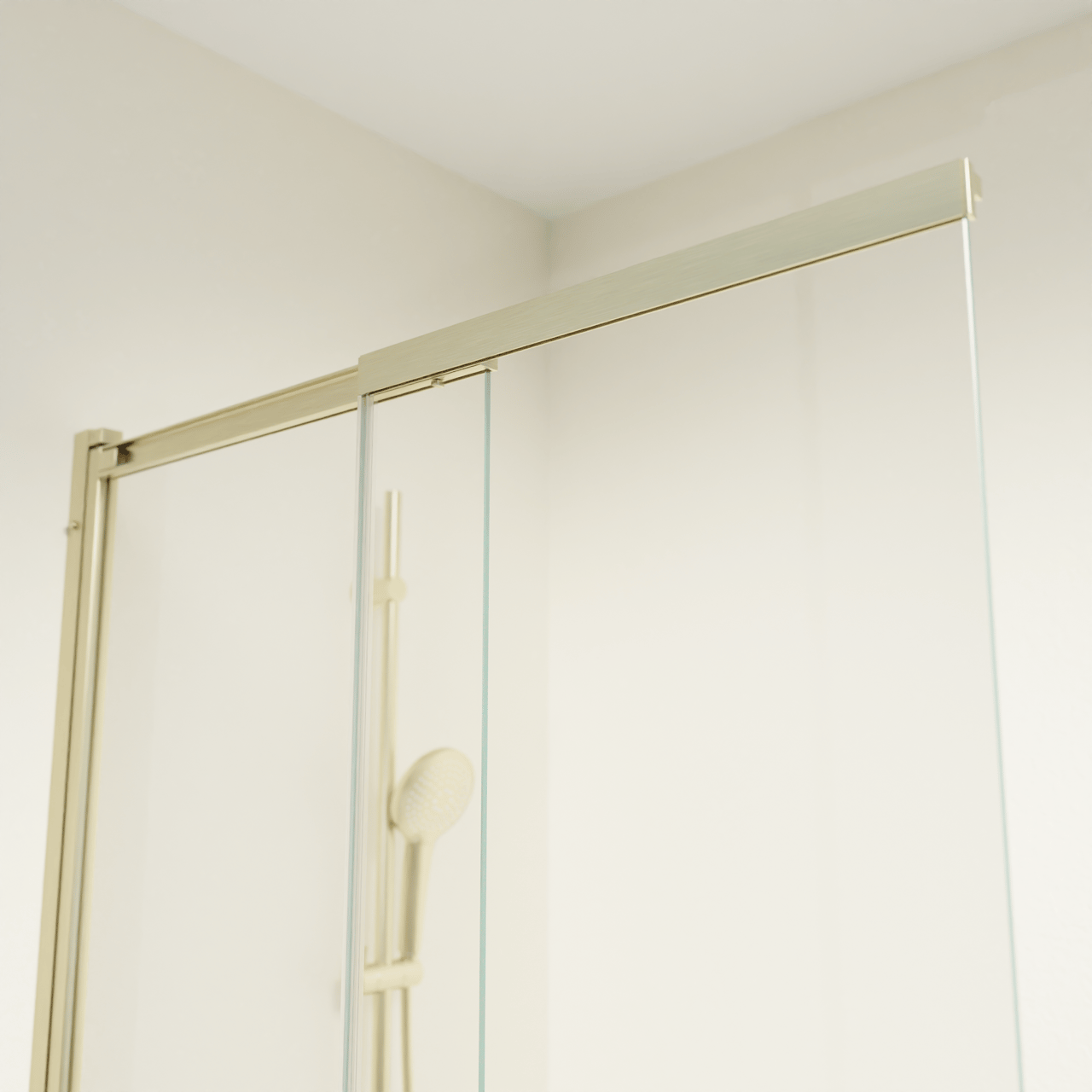 Luca Varess Vetras uitschuifbare badwand 100 cm helder glas geborsteld Champagne Gold profiel