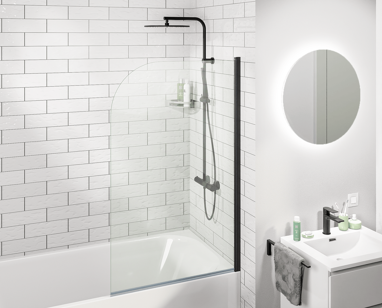 Linie Milos enkele badwand 85 cm met mat zwarte profiel