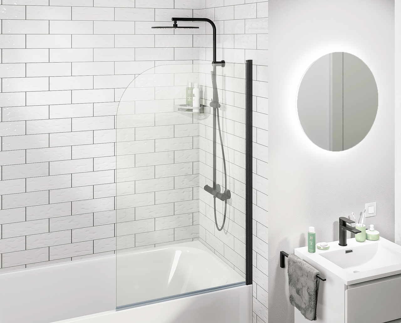 Linie Milos Badewannenaufsatz: 85 cm, Schwarzes Profil