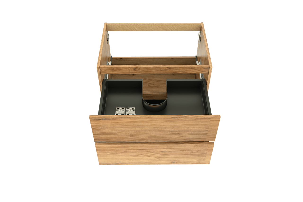 Balmani Lucida hängender Waschbeckenunterschrank: 75 x 55 cm, Teak, 2 Schubladen