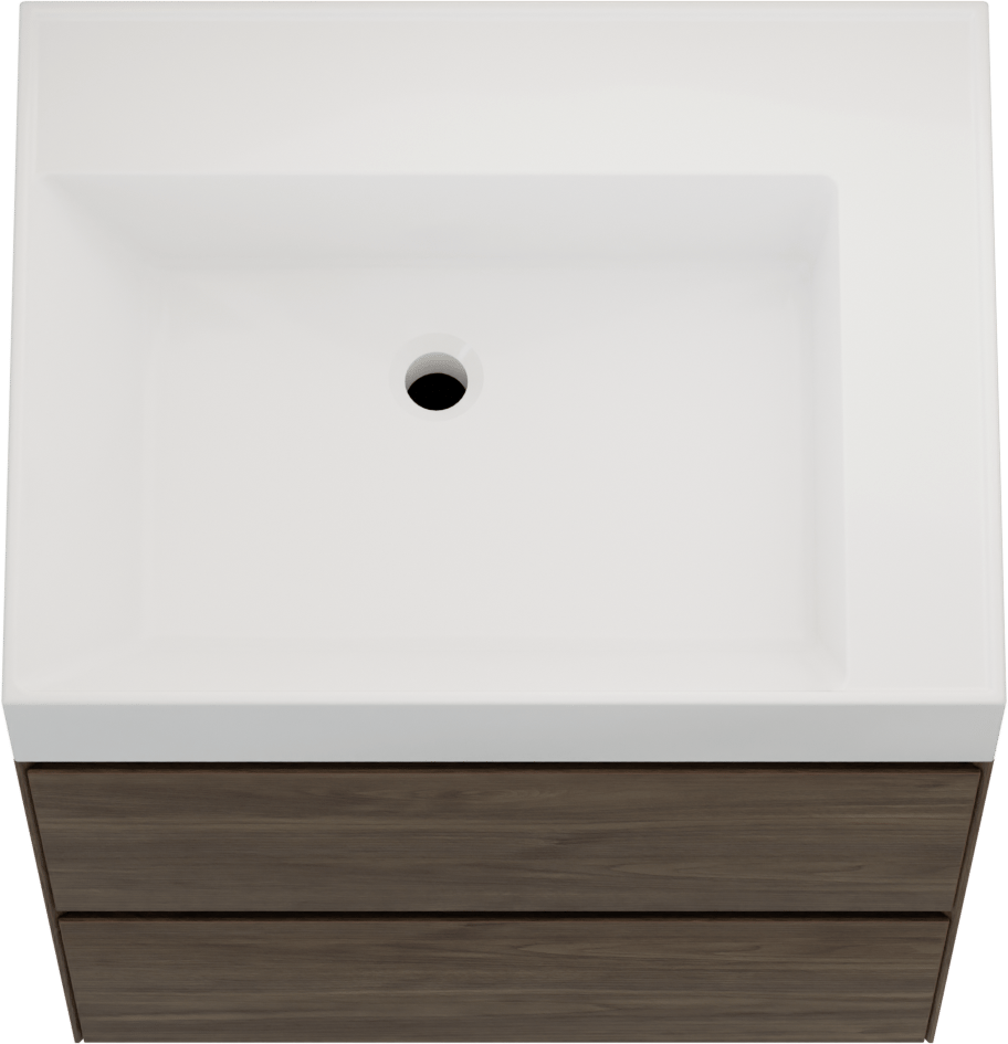 Balmani Mitra Compact meuble salle de bains suspendu 60 x 46 cm Noyer américain avec Argila vasque asymétrique gauche marbre composite blanc brillant