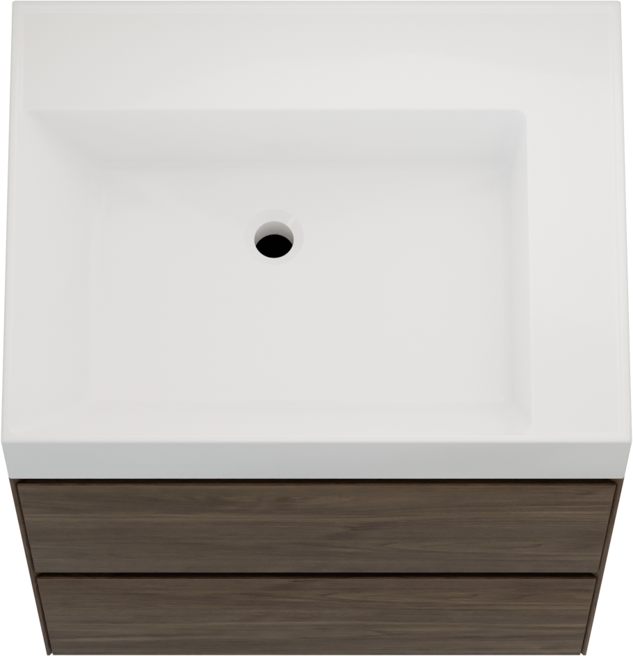 Balmani Mitra Compact hängendes Möbelstück Set: 60 x 46 cm, Amerikanischer Nussbaum, mit Argila Waschtisch links Marmorkomposit glänzend Weiβ