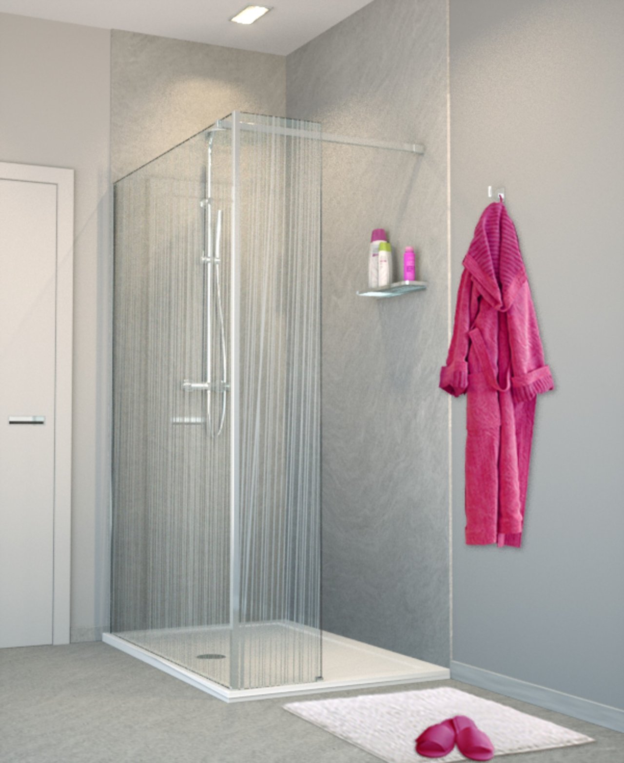 Balmani Modular douche à l'italienne avec paroi latéral fixe 120 x 200 cm verre mikado profil chrome brillant