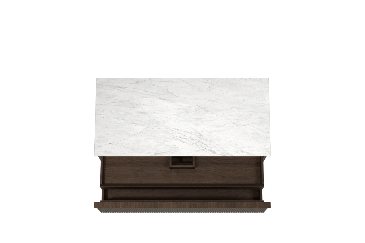 Balmani Forma meuble salle de bains suspendu 120 x 55 cm chêne fumé avec Stretto tablette simple ou double en marbre carrara, Nervure droite symétrique verticale