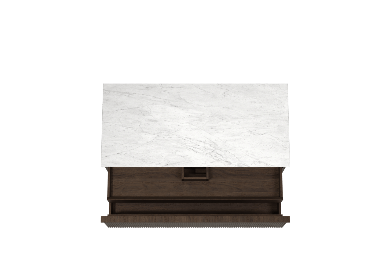 Balmani Forma meuble salle de bains suspendu 120 x 55 cm chêne fumé avec Stretto tablette simple ou double en marbre carrara, Nervure droite symétrique verticale