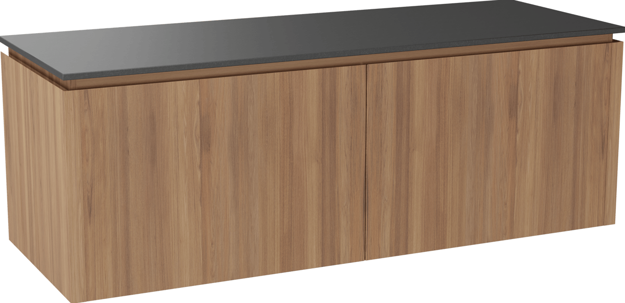 Balmani Eclips meuble salle de bains suspendu 150 x 55 cm Teck avec Stretto tablette simple ou double en Granit noir