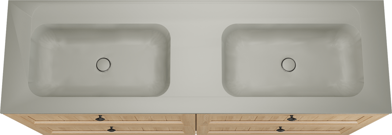 Balmani Lemon staand badkamermeubel 180 x 55 cm, fineer natuur eik met Tablo Strada dubbele wastafel in zijdegrijs