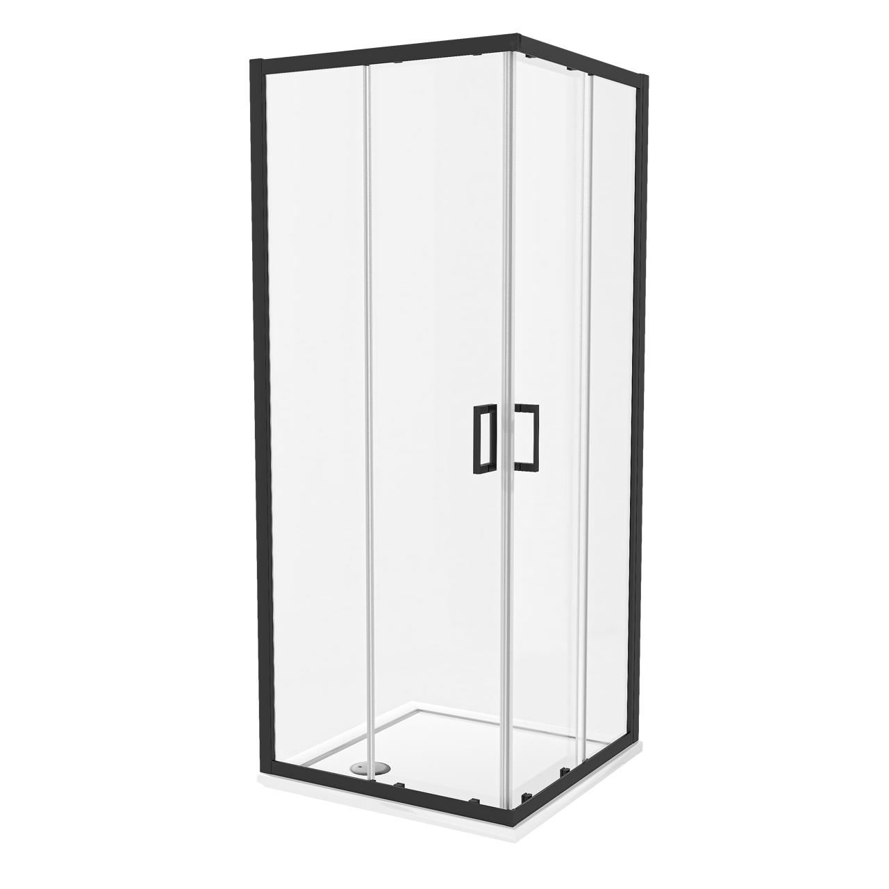 Luca Varess Vidor douchehoek met hoekinstap en 2 schuifdeuren 80 x 80 cm helder glas mat zwart profiel