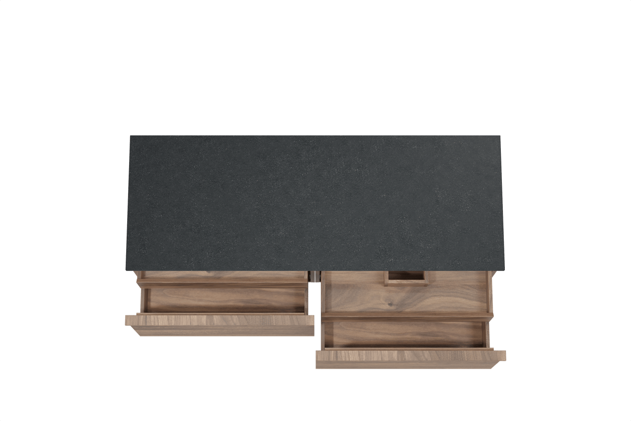 Balmani Forma meuble salle de bains suspendu 150 x 55 cm noyer américain avec Stretto tablette simple ou double en granit noir, Nervure droite symétrique horizontale