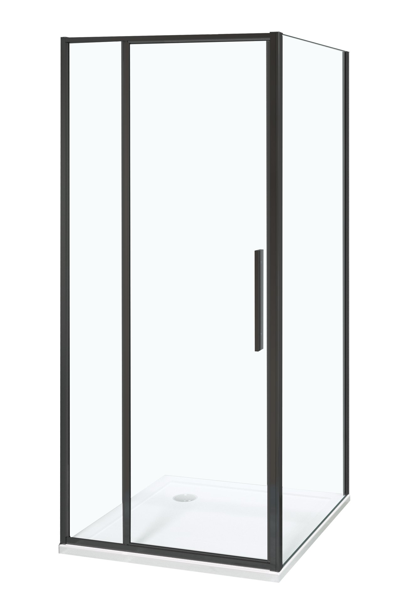 Luca Varess Morano douchecabine met draaideur en 2 vaste zijwanden 90 x 90 cm helder glas mat zwart profiel