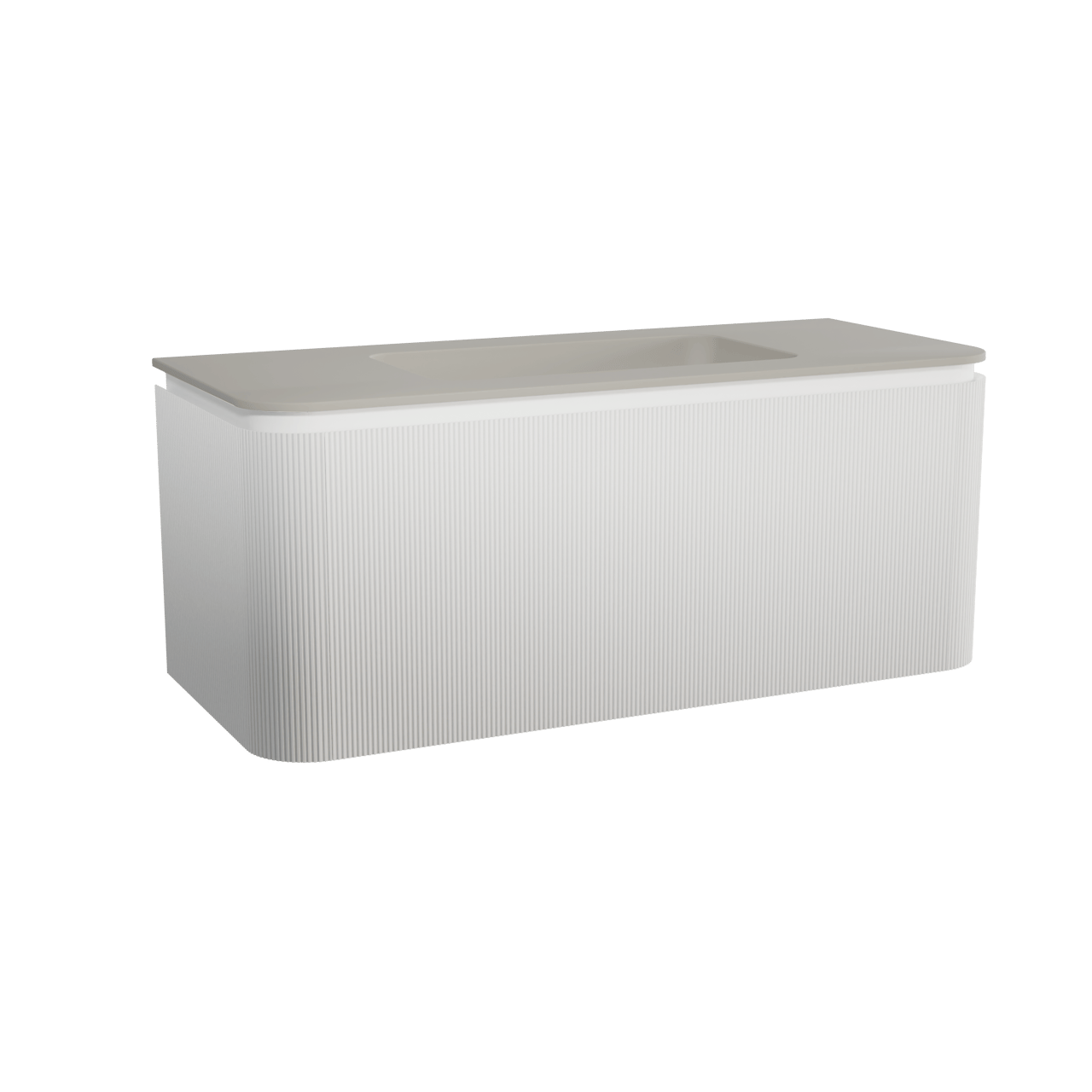 Balmani Moon meuble salle de bains suspendu 130 x 55 cm blanc mat avec Moon plan simple en top solid soie grise, Nervure droite symétrique verticale