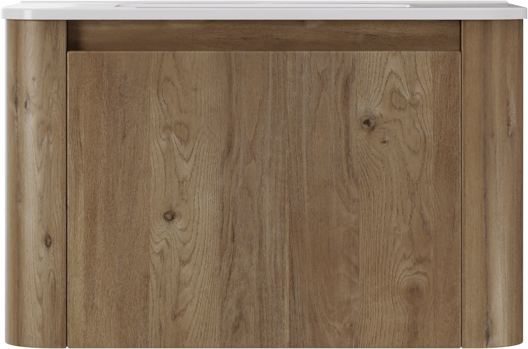 Storke Soft meuble salle de bains suspendu 80 x 46 cm chêne brut avec Kera Soft plan simple en porcelaine blanc brillant