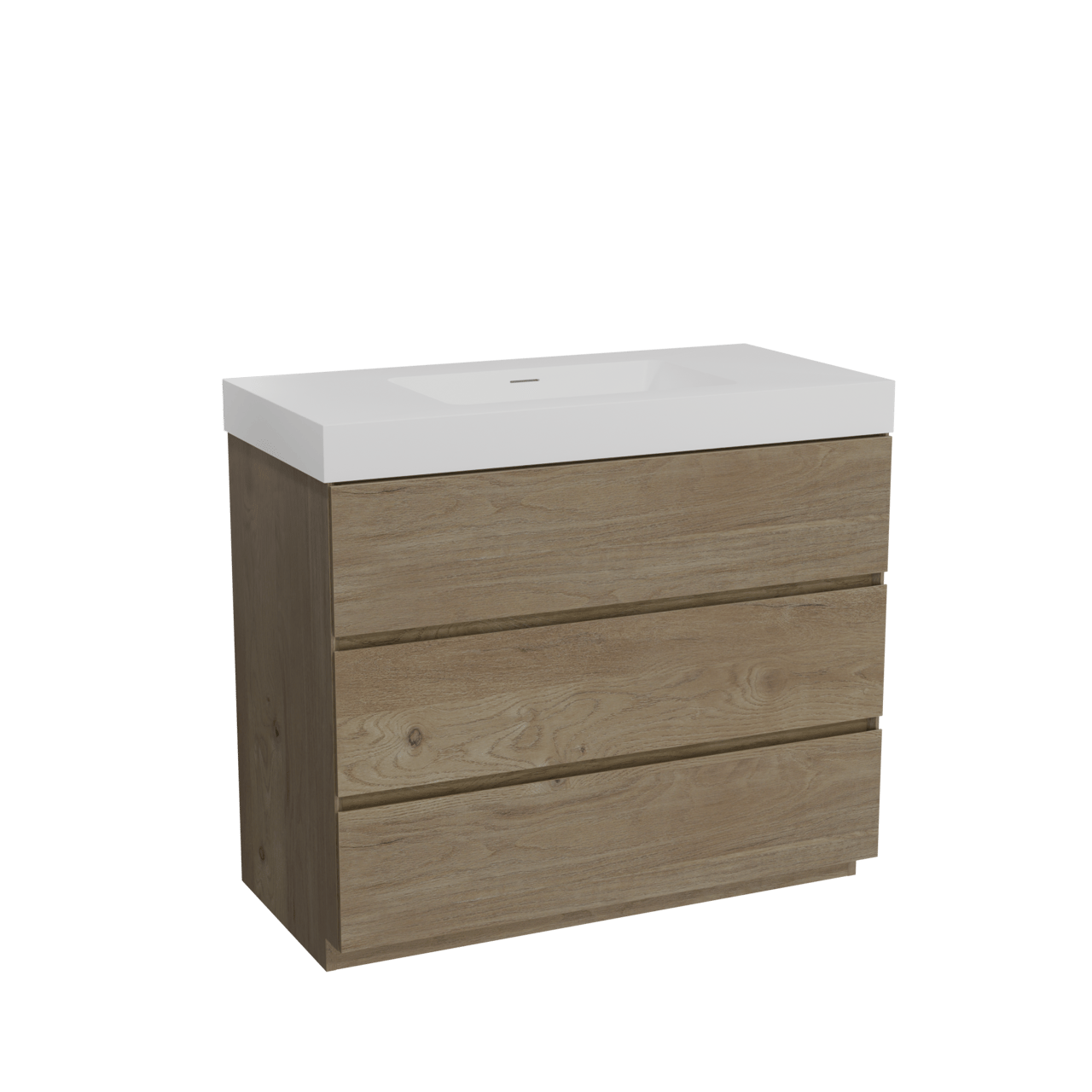 Storke Edge meuble salle de bains à poser 105 x 52 cm chêne brut avec Mata High plan simple en solid surface blanc mat