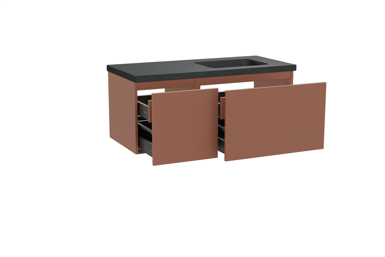 Balmani Sfera hängendes Möbelstück Set: 120 x 55 cm, Cotto, mit Napoli Waschtisch rechts, Schwarzes Granit