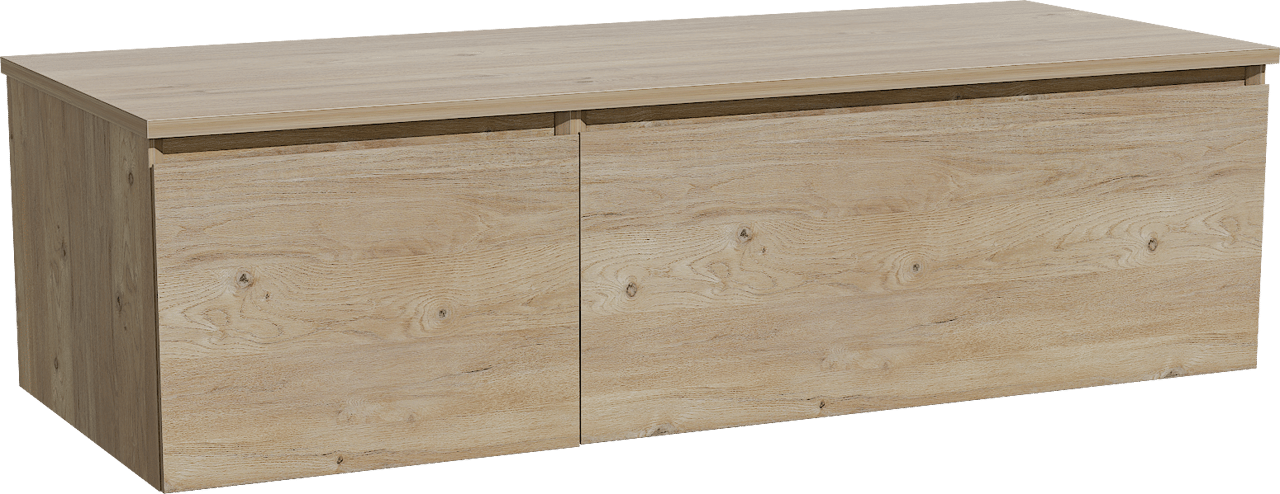 Storke Edge zwevend badmeubel 130 x 52 cm ruw eiken met Panton enkel of dubbel wastafelblad in melamine ruw eiken