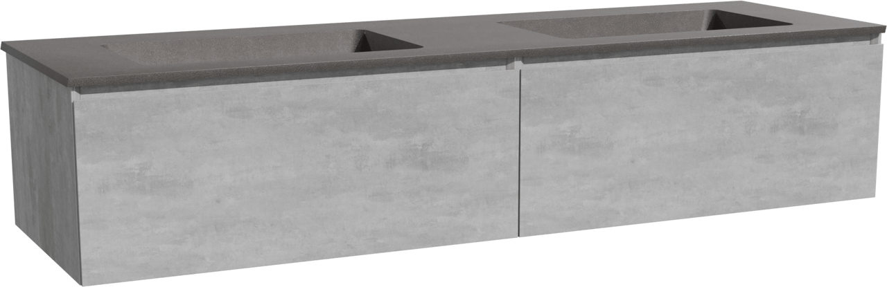 Storke Edge zwevend badmeubel 170 x 52 cm beton donkergrijs met Scuro dubbele wastafel in kwarts mat zwart