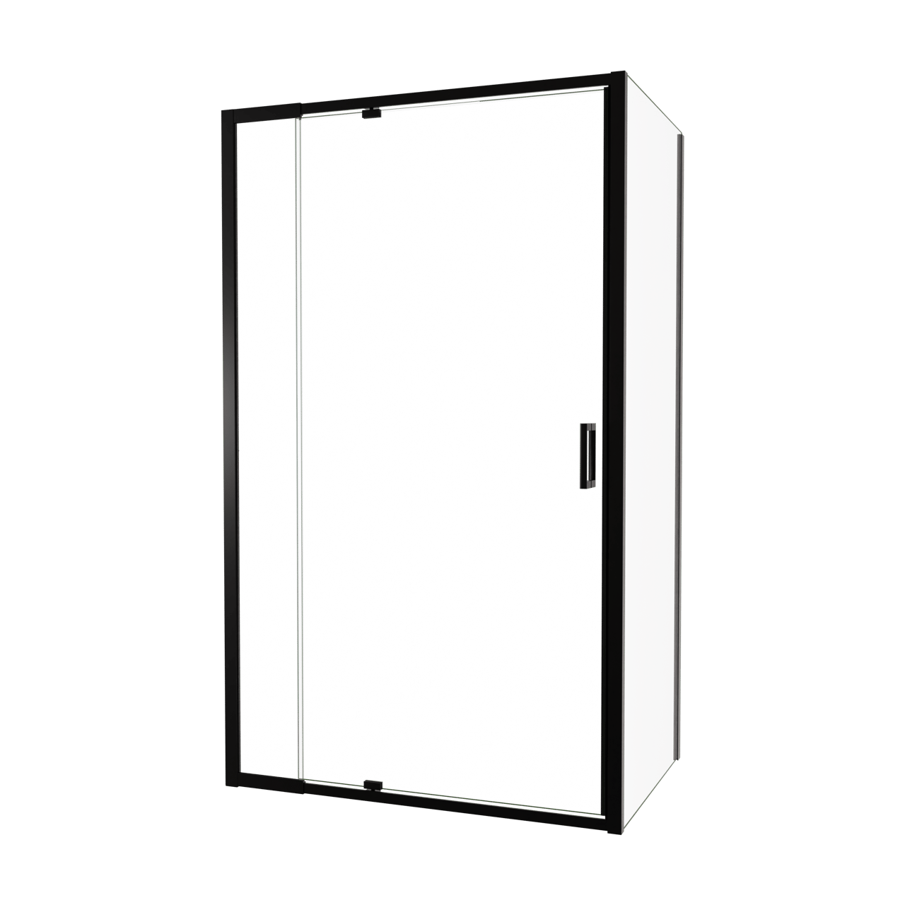 Luca Varess Vidor Telescope Eckdusche: Drehtür und fixierte, Seitenwand, 120 x 80 cm, Klarglas, mattschwarzes Profil