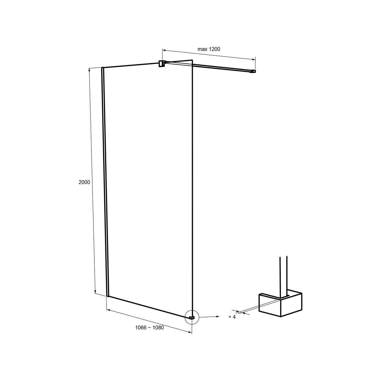 Balmani Modular inloopdouche 110 x 200 cm helder glas Brushed Rosegold profiel