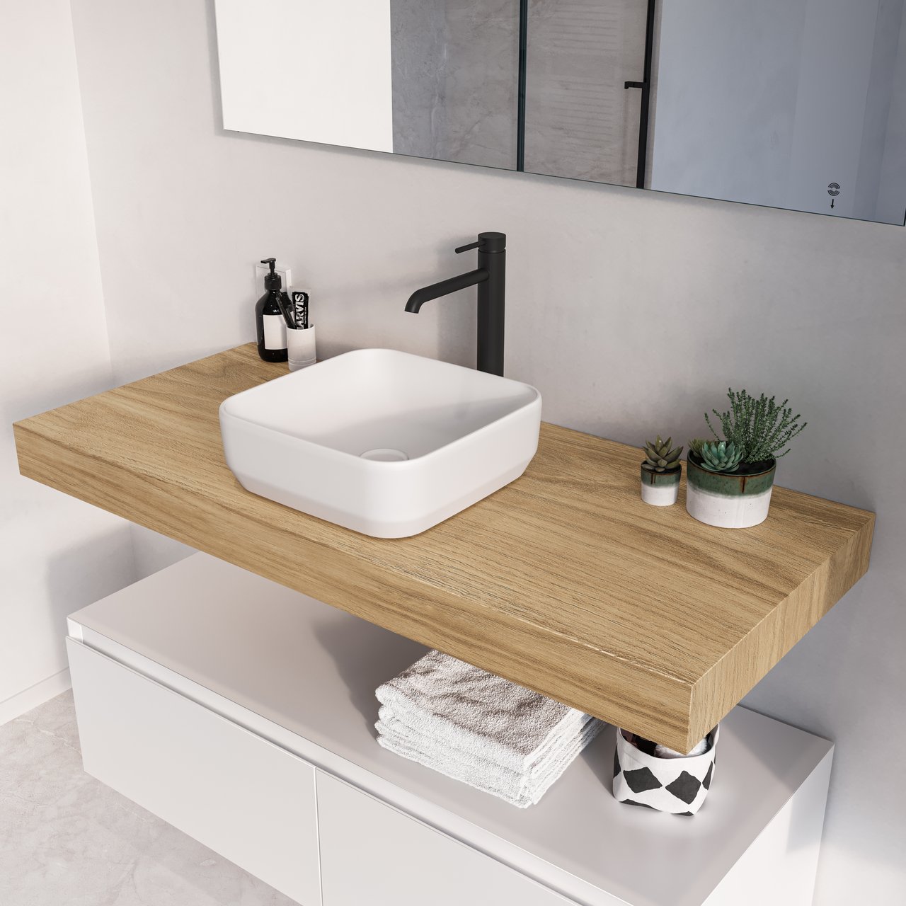 Luca Varess Messina vasque à poser porcelaine blanc mat carré 36 x 36 cm