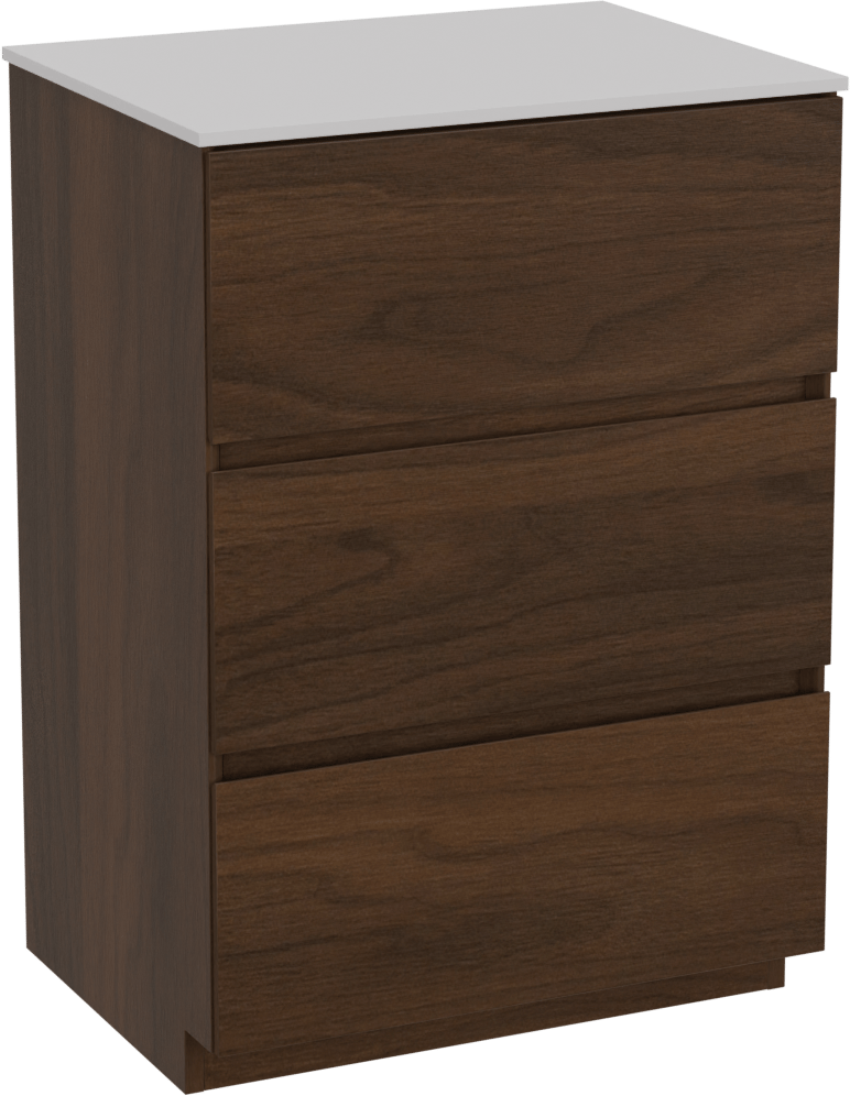 Storke Edge freistehendes Möbelstück Set: 60 x 46 cm, Nussbaum, mit Tavola Einzel Waschtischplatte, Solid Surface Weiß matt