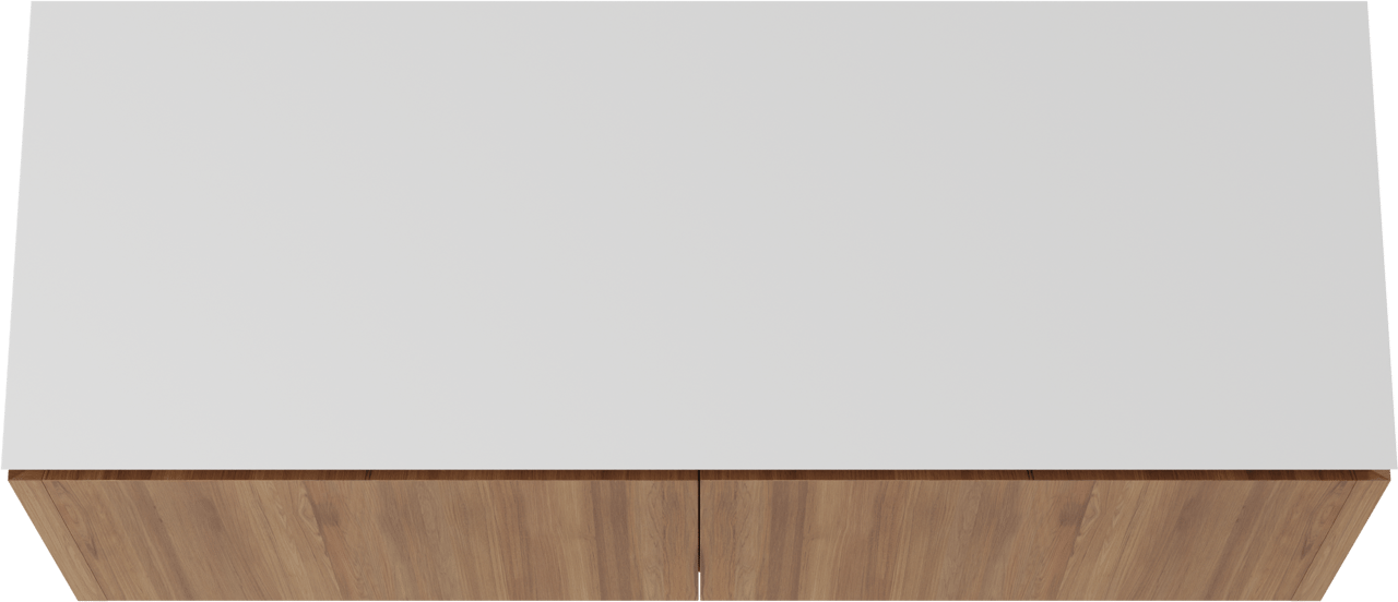 Balmani Eclips meuble salle de bains suspendu 150 x 55 cm Teck avec Eclips tablette simple ou double vasque en Solid Surface blanc mat