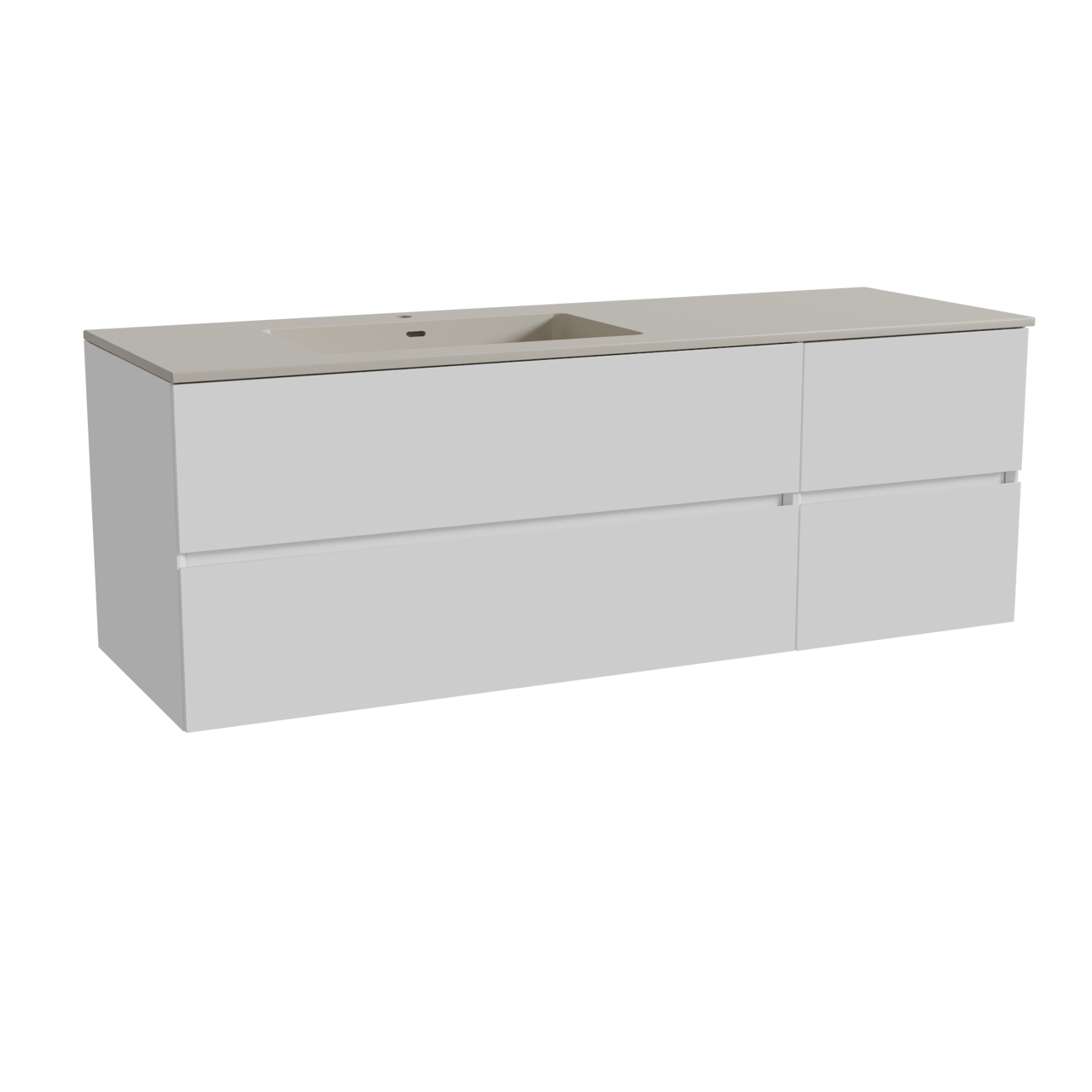 Storke Edge hängendes Möbelstück Set: 150 x 52 cm, Weiß glänzend, mit Diva Waschtisch links, Top Solid Seidengrau