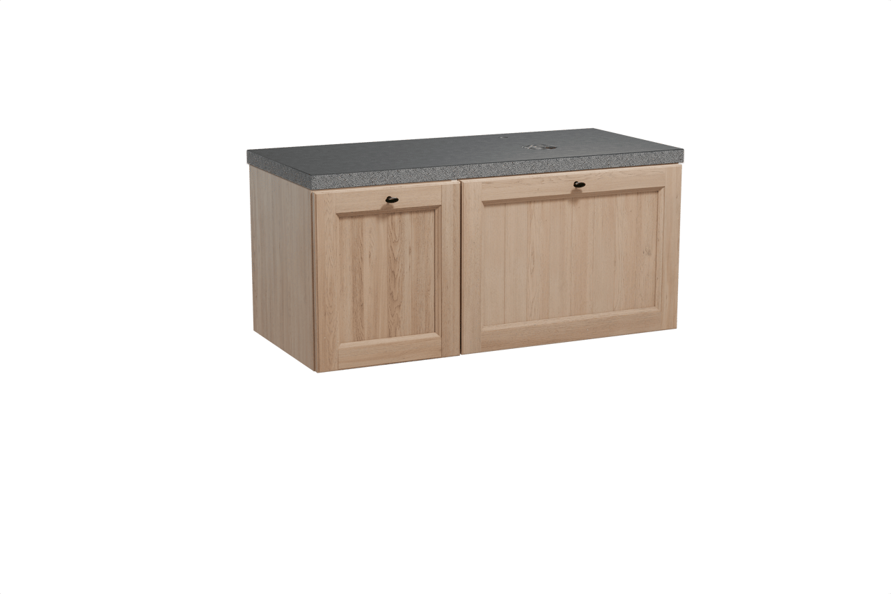 Balmani Lemon meuble salle de bains suspendu 120 x 55 cm chêne vieilli avec Rock vasque asymétrique gauche en granit noir