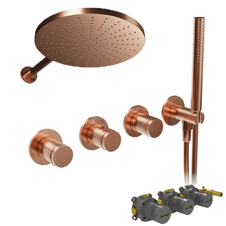 Blaufoss Pavilion robinet thermostatique Set de douche pluie encastré avec douche de tête Ø30cm brushed rosegold