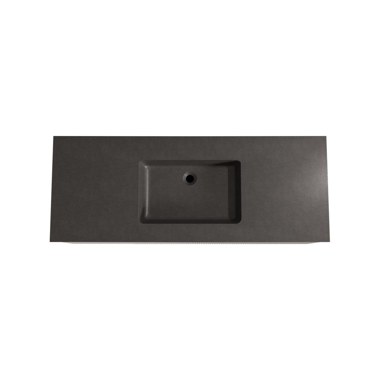 Storke Ribs meuble salle de bains suspendu 135 x 52 cm soie grise avec Scuro plan simple en quartz noir mat, Nervure droite symétrique verticale