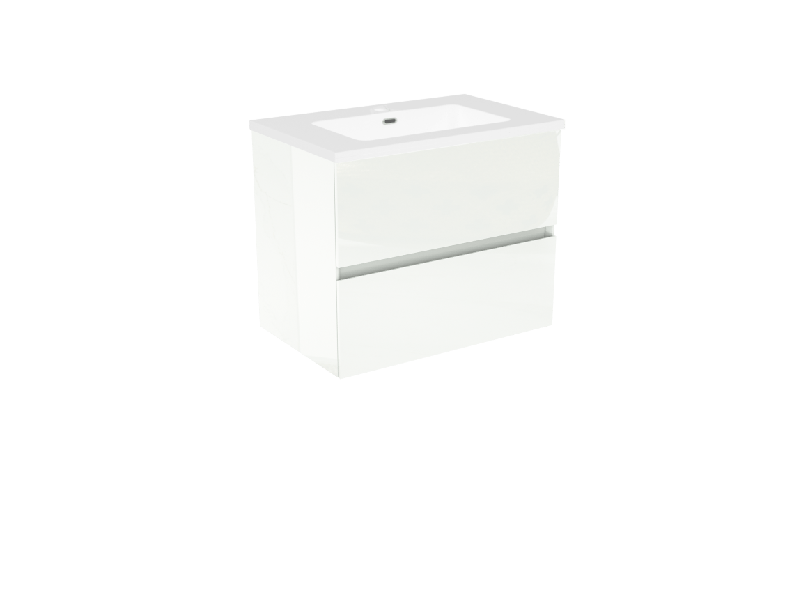 Storke Edge meuble de salle de bains suspendu 60 x 40 cm blanc brillant avec Diva vasque simple en marbre composite brillant