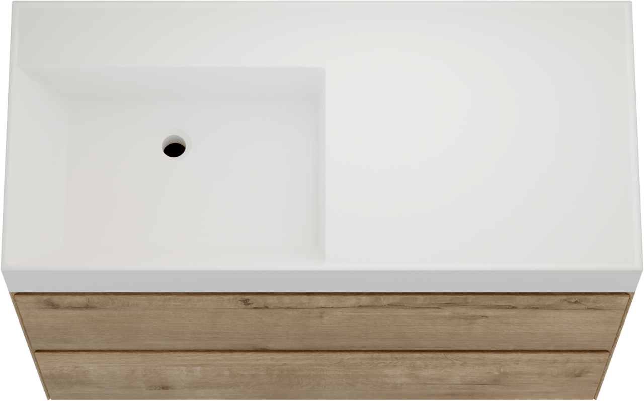 Balmani Mitra Compact hängendes Möbelstück Set: 100 x 46 cm, Eiche Rau, mit Argila Waschtisch links Marmorkomposit Weiβ matt