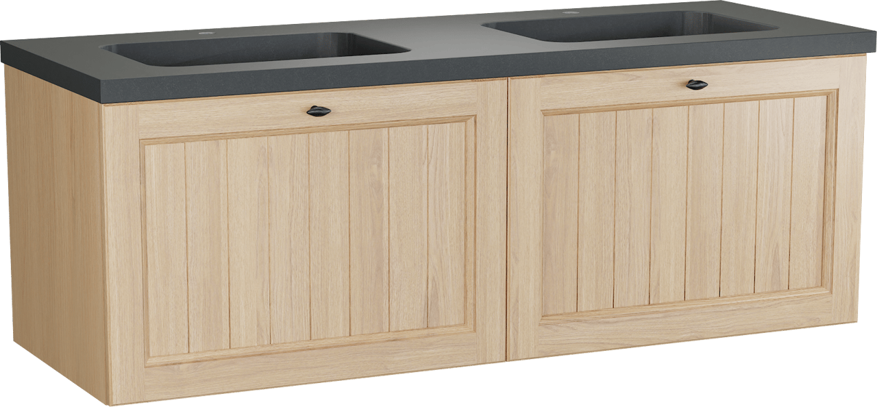 Balmani Lemon zwevend badmeubel 150 x 55 cm, fineer naturel eiken met Napoli dubbele wastafel in zwart graniet