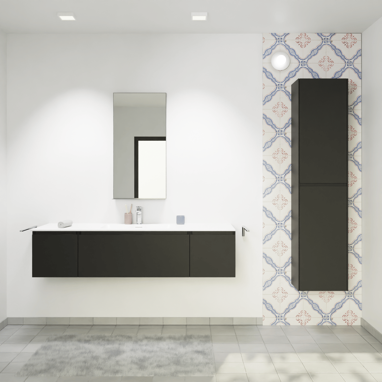 Storke Edge zwevend badkamermeubel 155 x 52 cm mat zwart met Mata enkele wastafel in solid surface mat wit