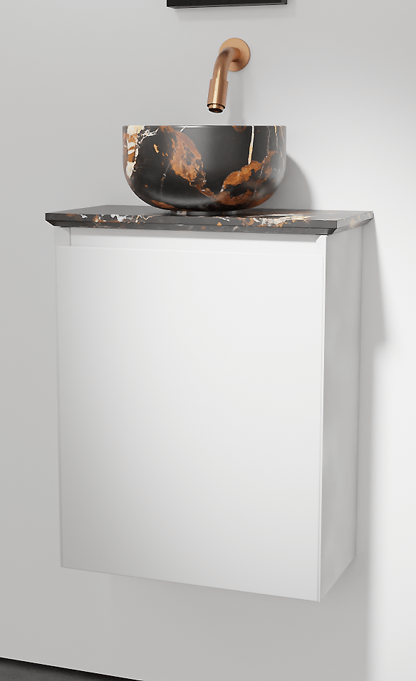 Balmani Mitra meuble wc suspendu 42 x 21 cm blanc mat avec Facetta tablette et Bowl vaque à poser en marbre Portoro Gold