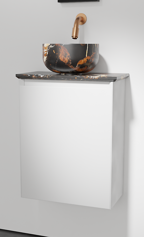 Balmani Mitra meuble wc suspendu 42 x 21 cm blanc mat avec Facetta tablette et Bowl vaque à poser en marbre Portoro Gold