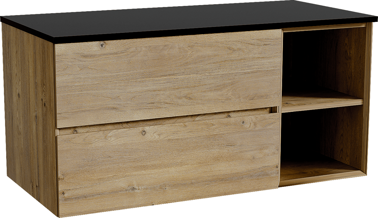 Storke Edge meuble salle de bains suspendu 110 x 52 cm chêne brut avec Panton tablette simple en mdf enduit de poudre noir mat