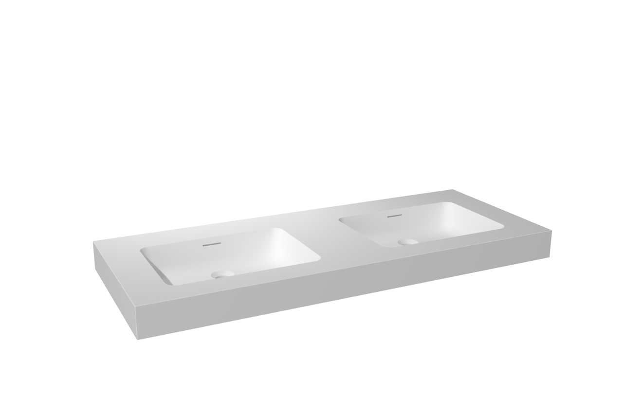 Storke Edge Modulo zwevend badkamermeubel 130 x 52 cm ruw eiken met Mata High dubbele wastafel in solid surface mat wit en Edge Modulo badkamerkast
