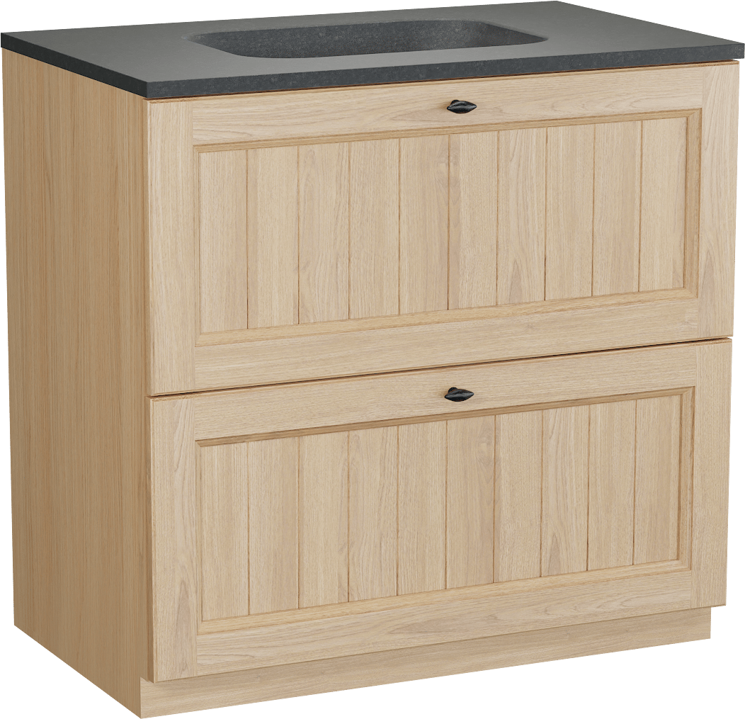 Balmani Lemon staand badkamermeubel 90 x 55 cm, fineer natuur eik met Tablo Arcato enkele wastafel in graniet zwart