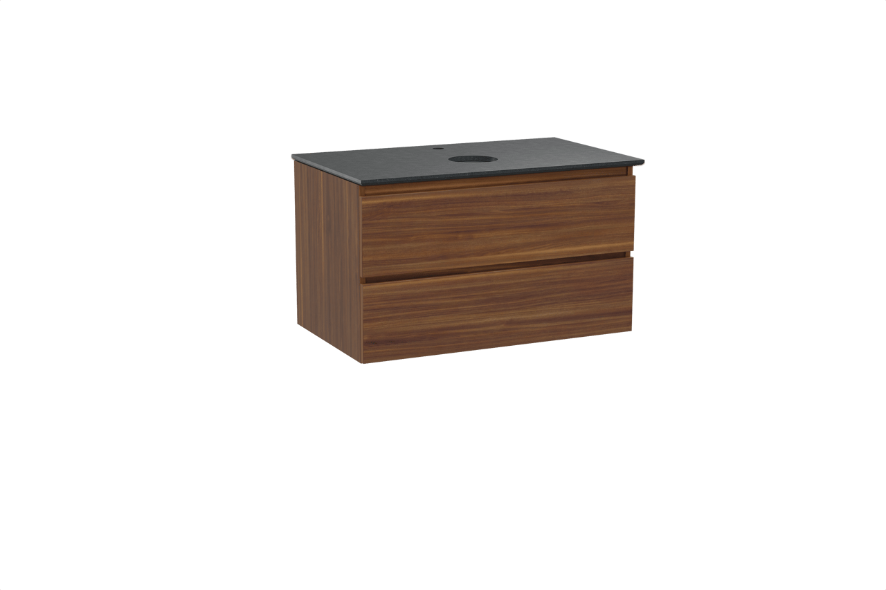 Balmani Lucida meuble salle de bains suspendu 90 x 55 cm noyer américain avec Facetta tablette simple en granit noir