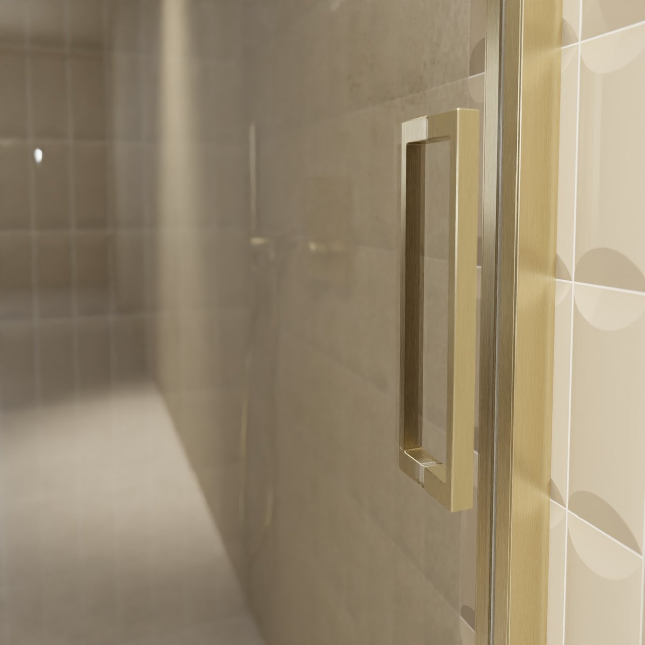 Balmani Senses Design porte coulissante à gauche 140 cm x 210 cm verre Miroir Reflex, Profil Brushed Champagne Gold, coating inclus